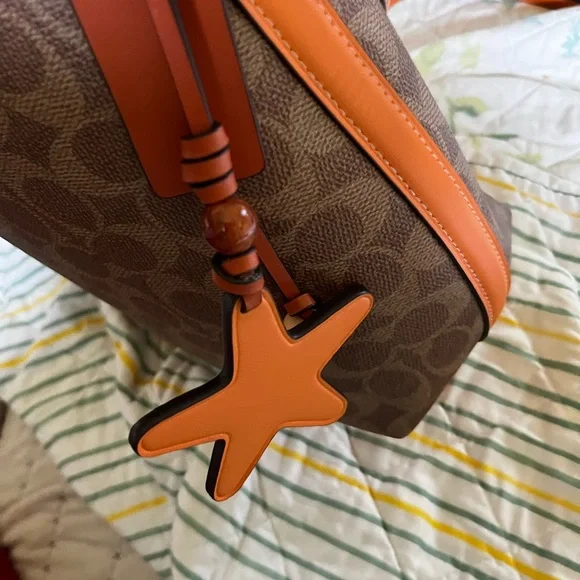 Coach Signature Canvas and Bright Mandarin City Bucket Bag - Picture 13 of 16
